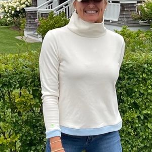 Dudley Stephens park slope color block in terry fleece ice blue/off white